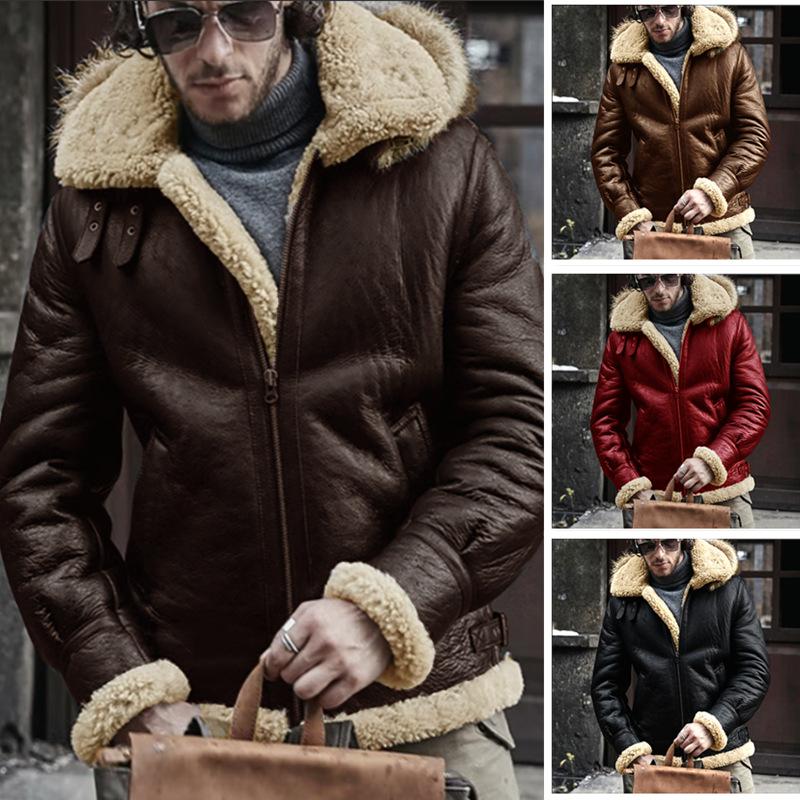 Мужское термопальто Fur All-in-one из искусственной кожи и овечьей шерсти