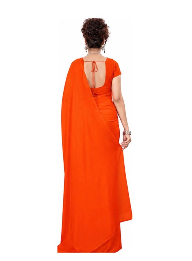 TreegoArt TreegoArt Women,s Georgette Plain Saree With Unstitched Blouse Piece - Pack Of 1