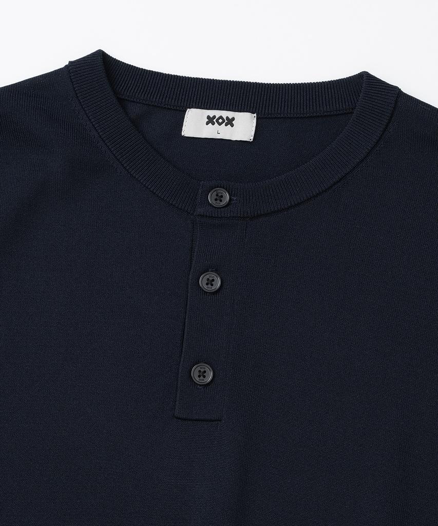 XOX Basic Cool Henley Neck Crop Short Sleeve Knit [Navy]