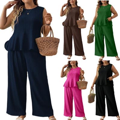 Женский летний повседневный модный топ без рукавов большого размера, свободный и удобный, широкие брюки, комплект из двух предметов