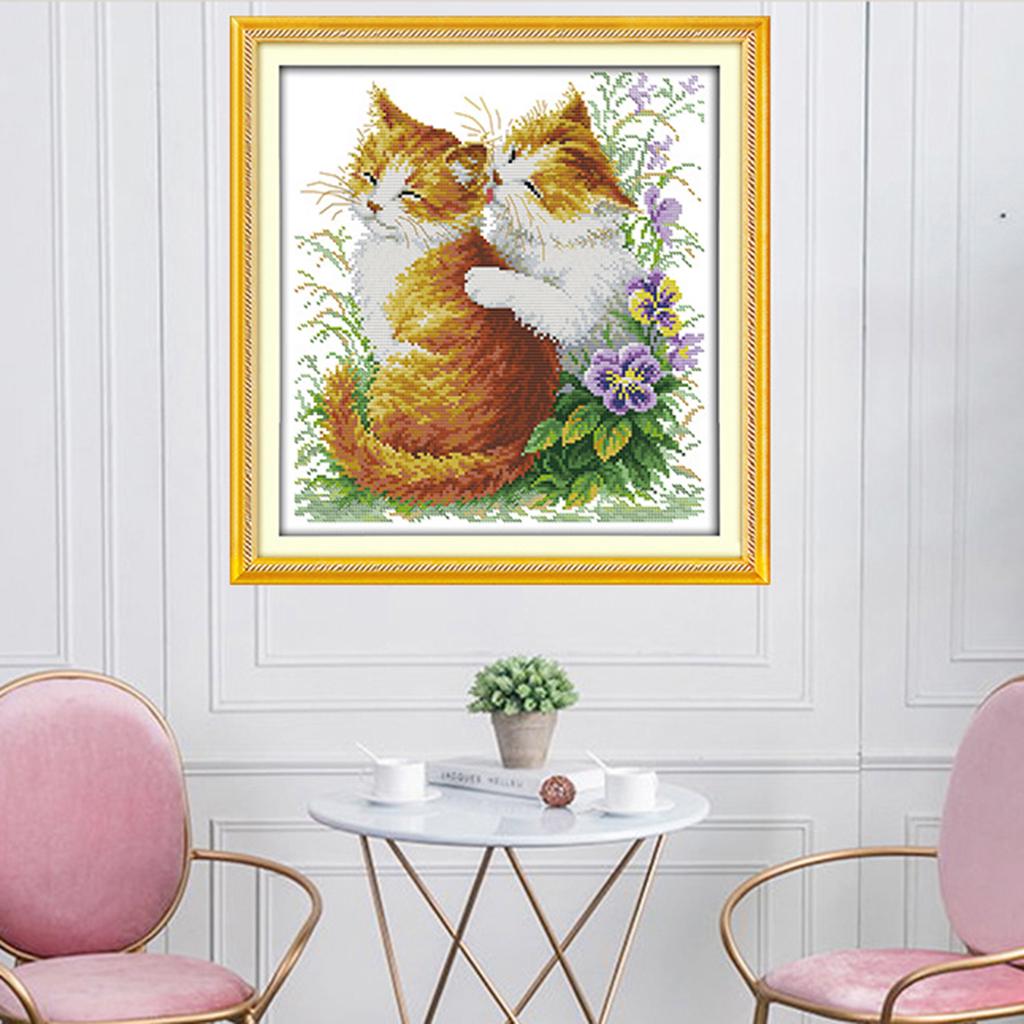 Набор для вышивки крестом своими руками. Предварительно напечатанные целующиеся коты 11CT