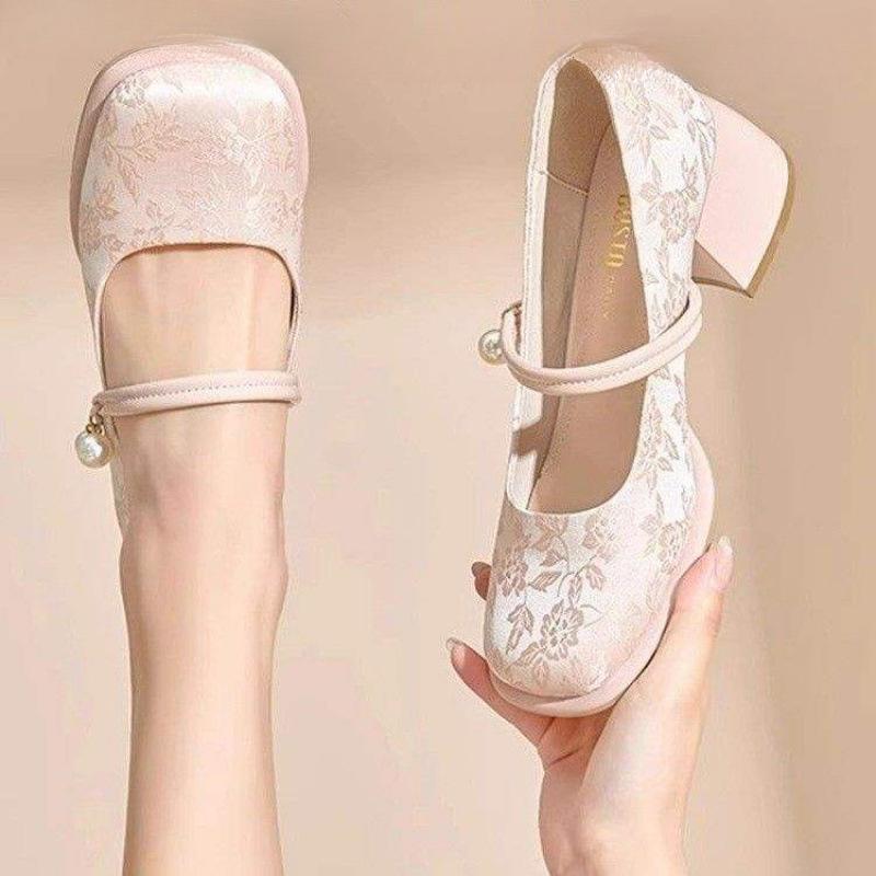 Китайские туфли Мэри Джейн женские 2025 весна и осень новые национальный стиль ретро туфли ципао с платьем на толстом каблуке и высоком каблуке