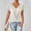 Женская летняя футболка с коротким рукавом, V-образным вырезом, узлом, дышащая, однотонная, пуловер, топ