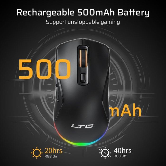 Беспроводная игровая мышь LTC GM025 с тремя режимами, 12000 DPI, эргономичная, 2,4 ГГц/BT/проводная, 6 программируемых кнопок, настраиваемая RGB-подсветка, программное обеспечение, черный