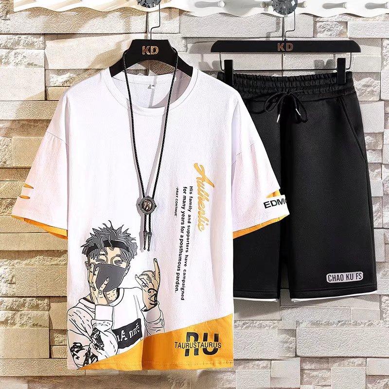 Комплект мужской одежды, футболка, шорты, аниме, цельный Саурон, футболка с принтом на спине, шорты, японская уличная хип-хоп, спортивная мужская одежда для отдыха