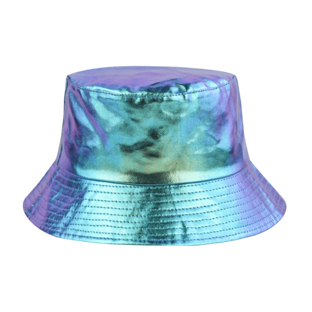 Leather Luminous Bucket Hat Wide Brim Shiny Sun Cap Unisex Laser Rainbow Fisherman Hat  Sunshade