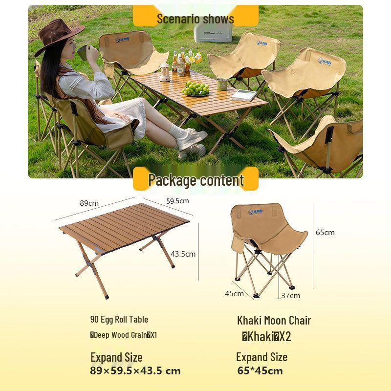 Портативный складной туристический стол и набор стульев-луна с сворачивающимся столом