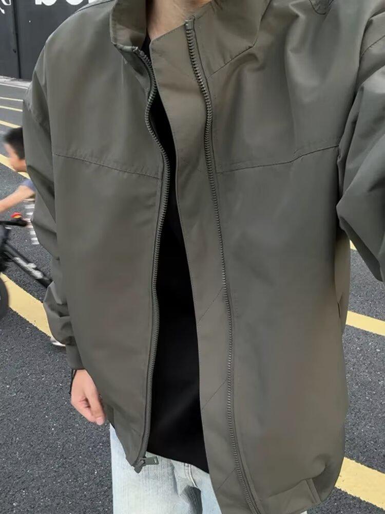 Cleanfit Men's Autumn Stand-Up Collar Windbreaker: Hard-Wearing American Trendy Short Work Jacket