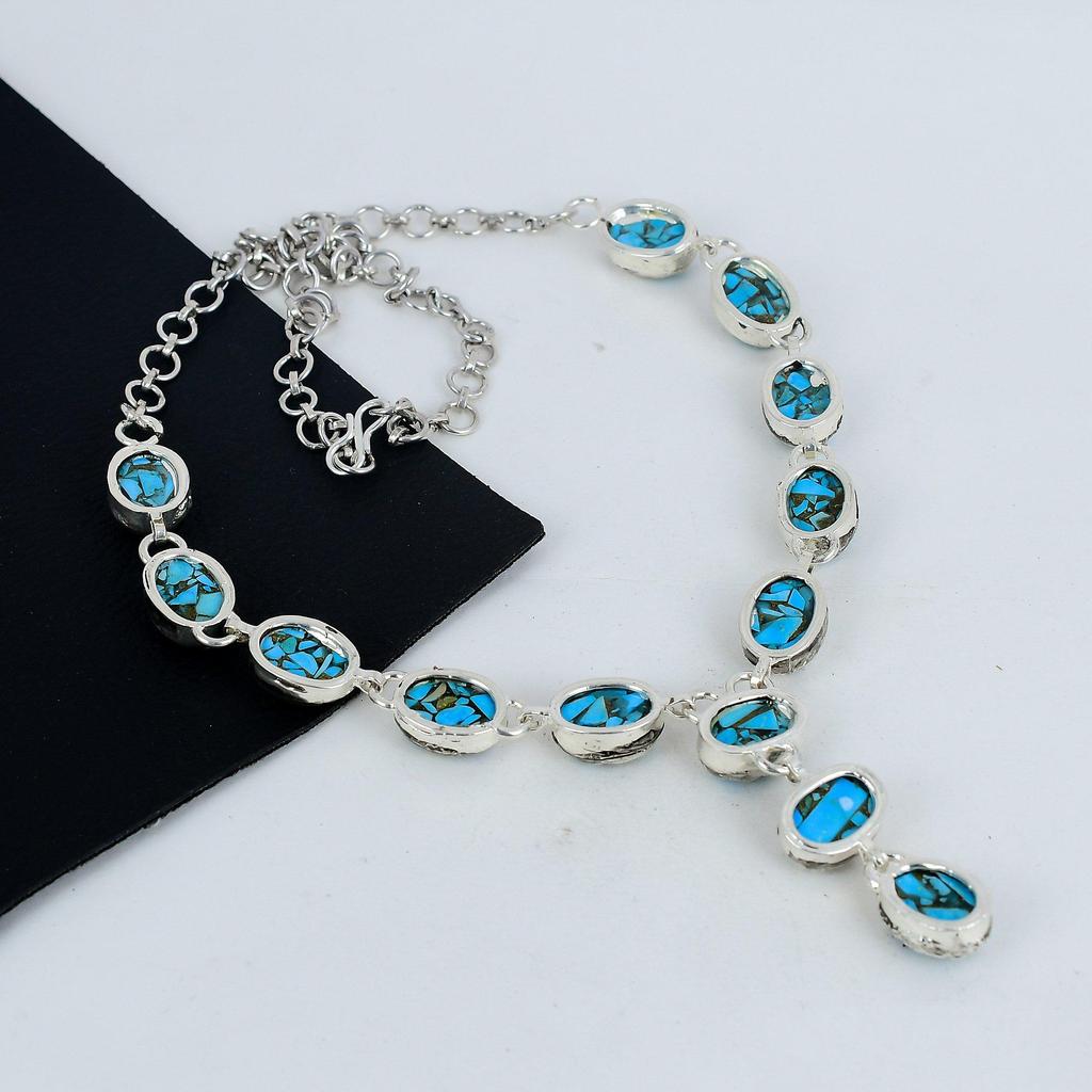 Украшения ручной работы из драгоценных камней с синей медью и бирюзой, ожерелье из стерлингового серебра 925 пробы, ожерелье из бирюзового серебра для жены, ожерелье унисекс, подарок для любви
