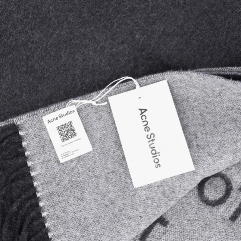 Шарф с бахромой Acne Studios Wide Stockholm с логотипом Ca0398 Черно-белый J83