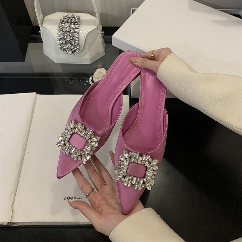 Туфли на высоком каблуке, французские ретро-полушапки, новинка 2025 года, летние ленивые однопедальные классные тапочки, женская обувь