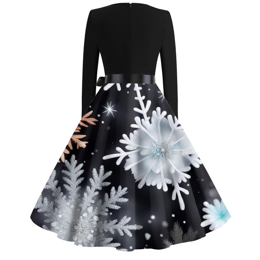 Женская мода с квадратным вырезом, повседневные тонкие рождественские платья с длинным рукавом и принтом