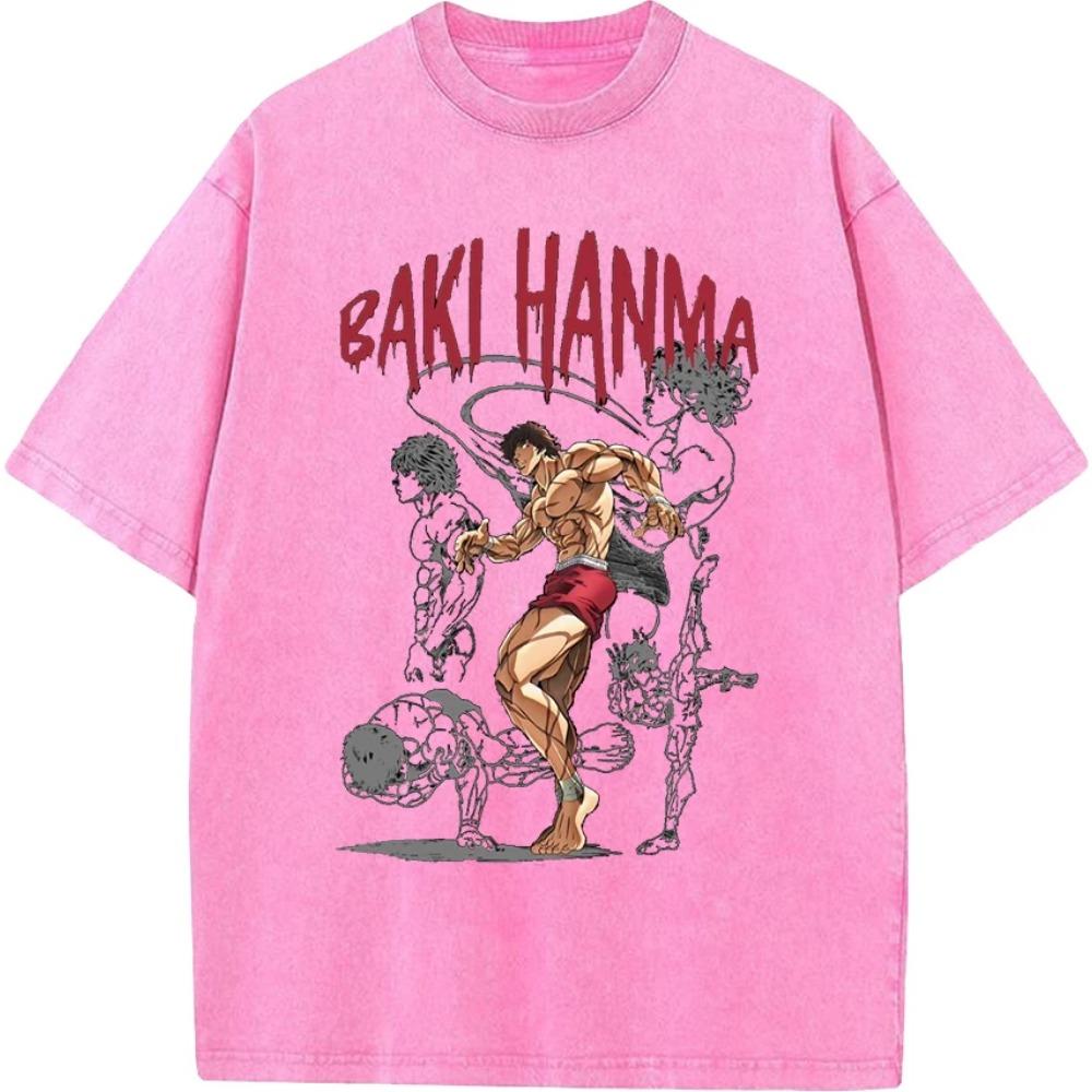 Anime Baki Hanma Baki Cool Printed Tshirt Men Manga Vintage T-shirts Washed Cotton Tee Harajuku Male Casual Oversized T Shirt