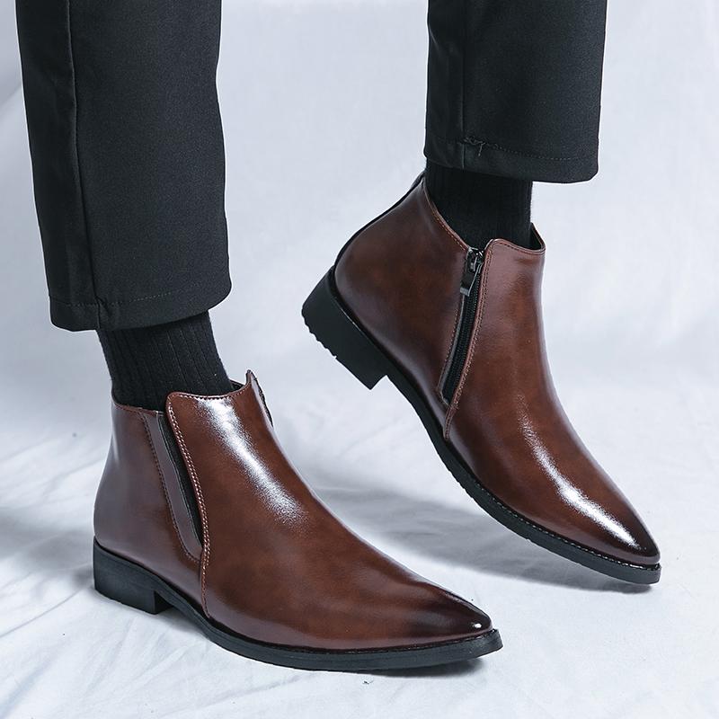 Men’s Motorcycle Boots Retro Street Style Dress Chelsea Boots Tuxedo Wedding Men Fashion Ankle Boots