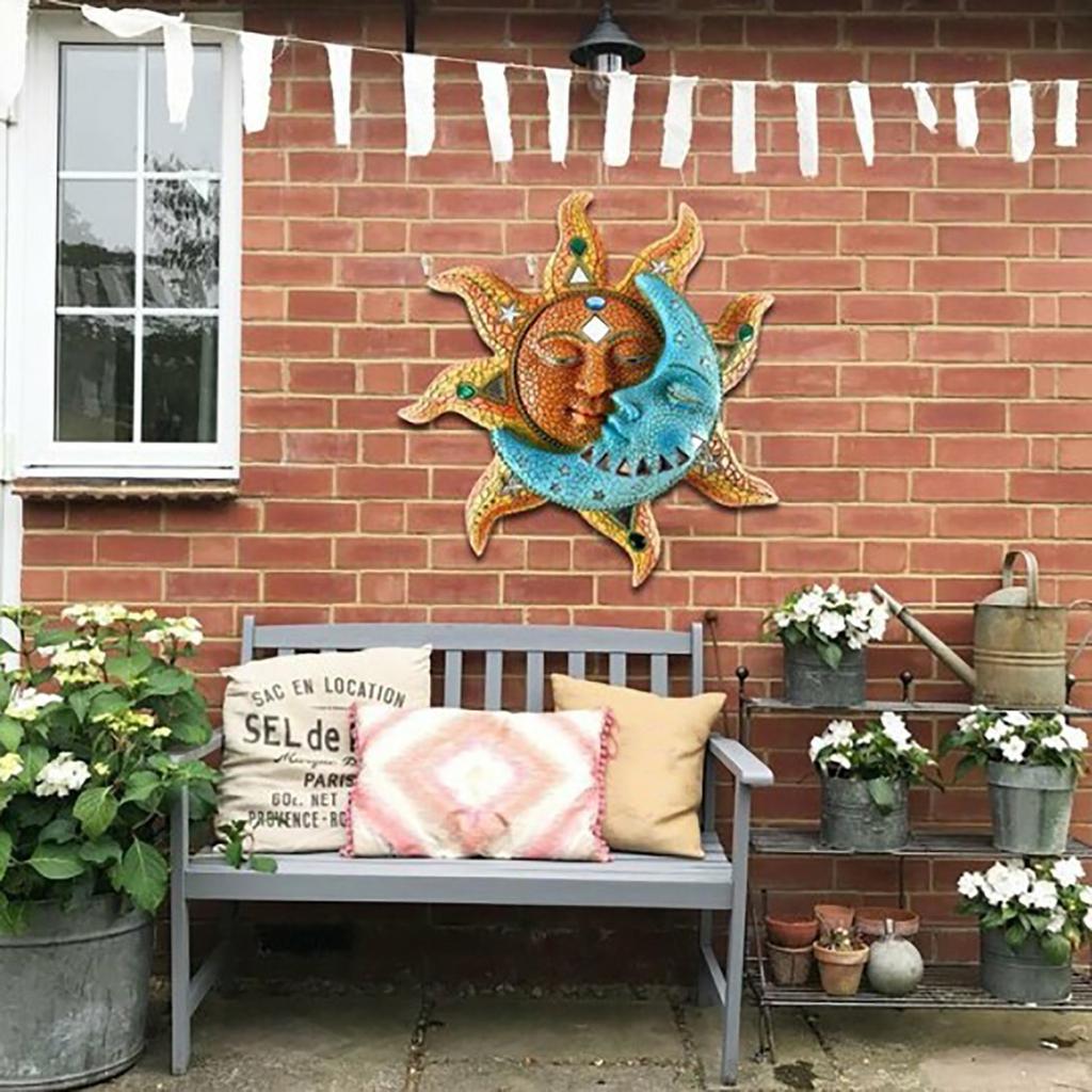 Железное Золотое Солнце и Голубая Луна Лицо Стены Искусства 3D Украшения Крытый Открытый Табличка