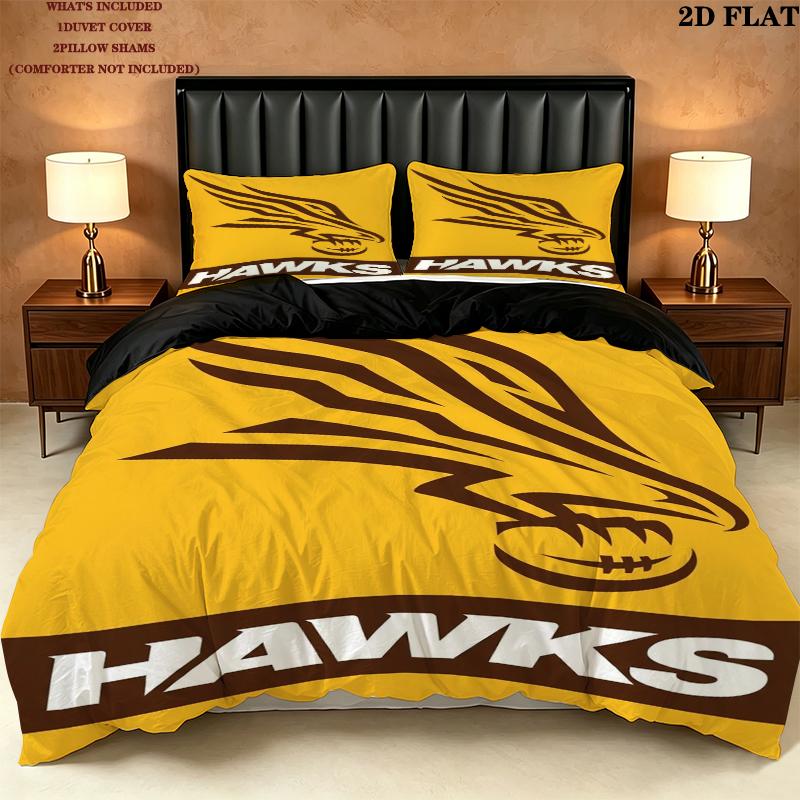 Hawthorn Football Club Pattern Bedding uilt Set uilt Cover Pillowcase Home Decoration Birthday Gift (1 * duvet cover + 2 * pillowcase without core)