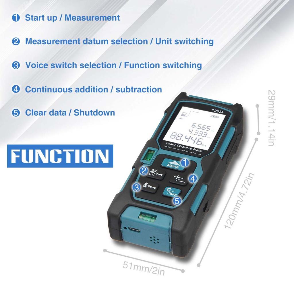 40m/60m/80m/100m/120m Laser Range Finder Digital Tape Rangefinder Laser Distance Meter Measuring Tape Laser Finder 120x51x29mm