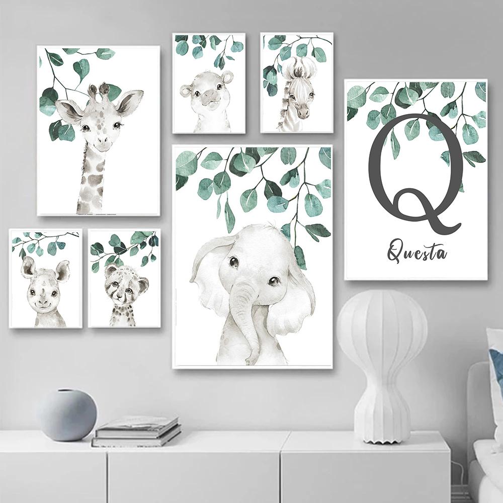 Personalized Kid Room Picture Customize Baby Bedroom Decoration Wall Art Poster Print Eucalyptus Animal Zebra Giraffe Pictures