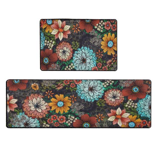 2 шт. кухонные ковры яркие цвета с цветочным принтом износостойкие нескользящие легко чистящиеся противообрастающие коврики дверные коврики