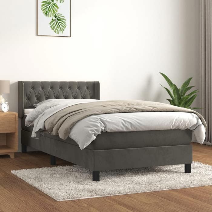 Lit avec matelas - Maison Exclusive - 100x200 cm - Tête de lit réglable - Velours gris foncé