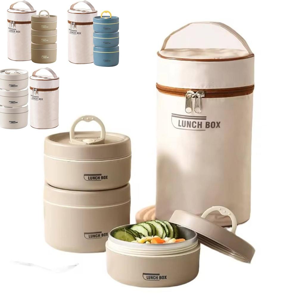 Portable Insulated Food Lunch Container Set With Thermal Lunch Box 3 Separate Stackable Lunch Container For Adult Kids