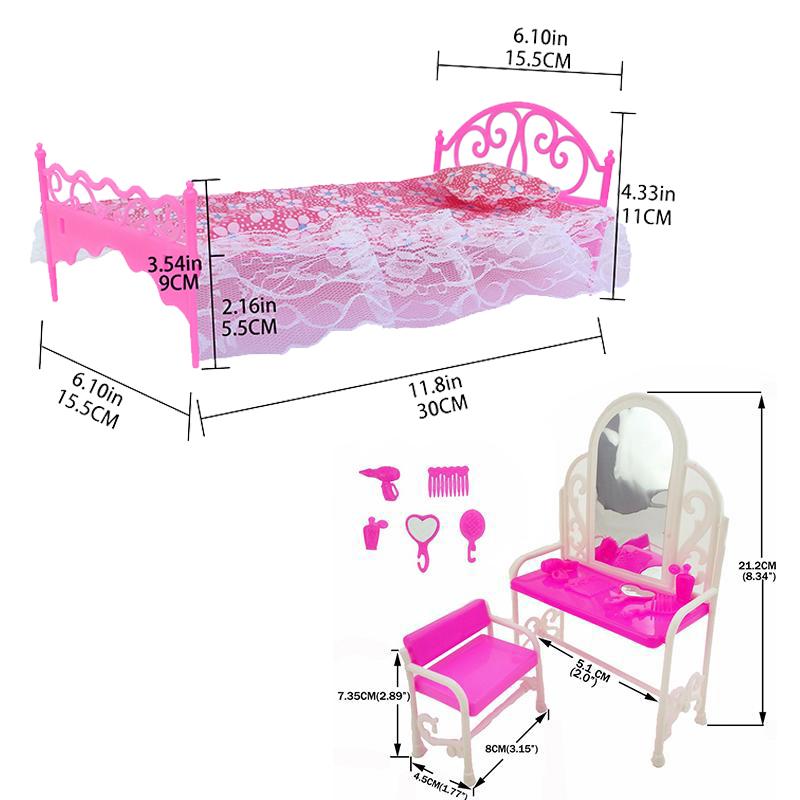 30cm Dolls Dollhouse Furniture Dresser + Bed+ Pajamas + Slippers Princess Bedroom Accessories for 30cm Doll Kid Girl Toy Playset(NO DOLLS)