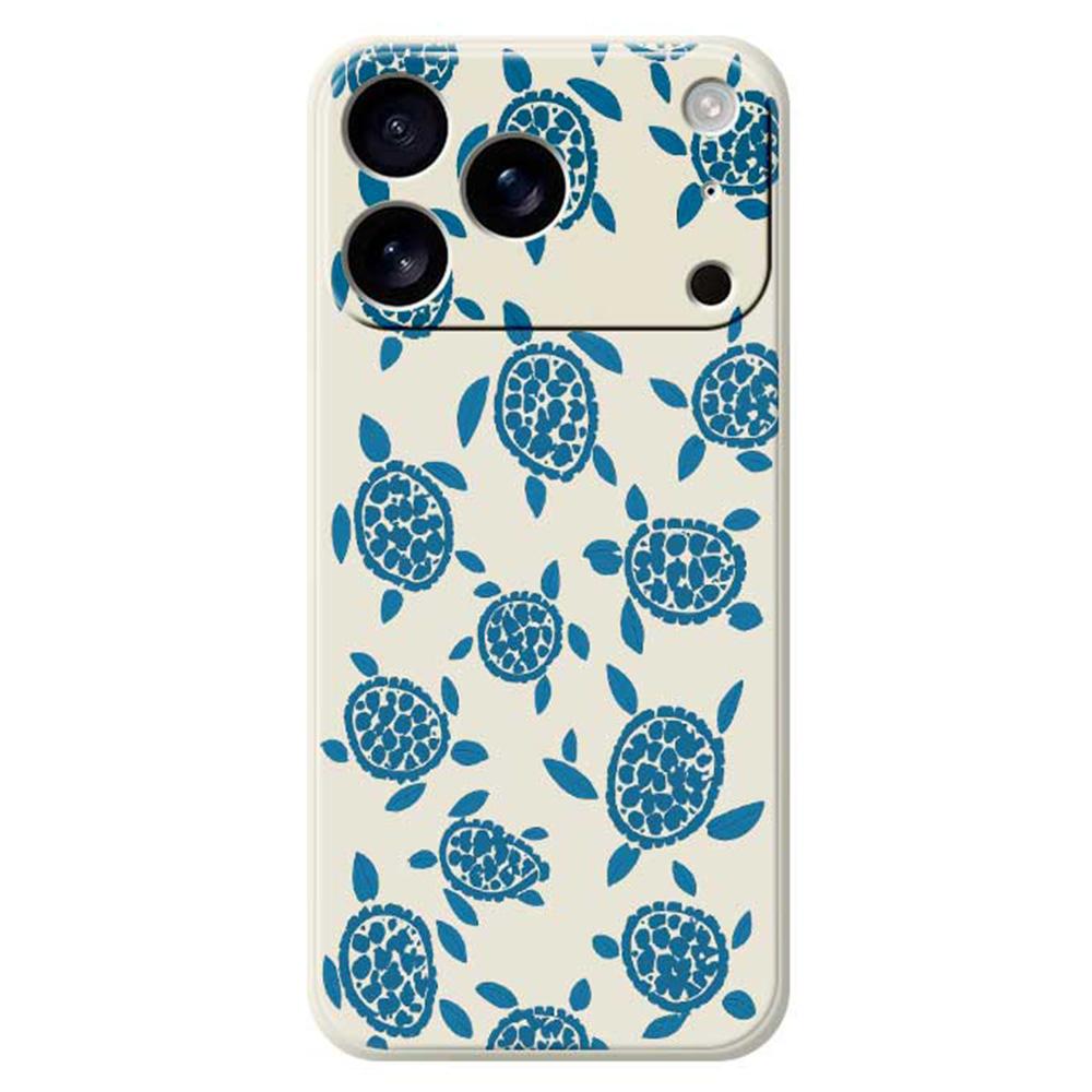 For iPhone 17 Pro Case Blue Turtle Pattern Printing Straight Edge TPU Phone Back Cover