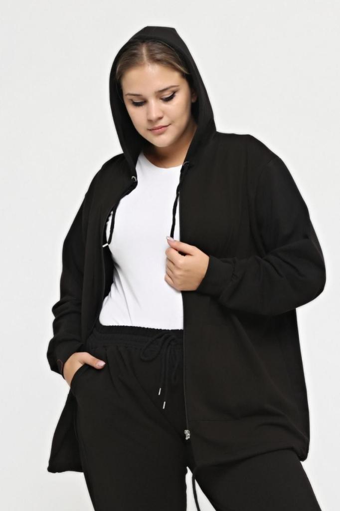 Женский стиль, толстовка большого размера, большой размер, модель на молнии с капюшоном, 2 кармана, длинный зеленый Спортивный и повседневный свитшот зеленого цвета