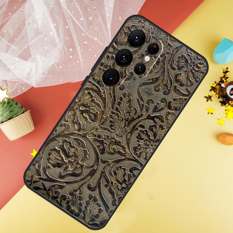 Коричневый Western чехол ручной работы с тиснением для Samsung Galaxy S25 Ultra S23 S21 S20 S22 S24 FE S9 S10 Plus Защитная крышка Coque