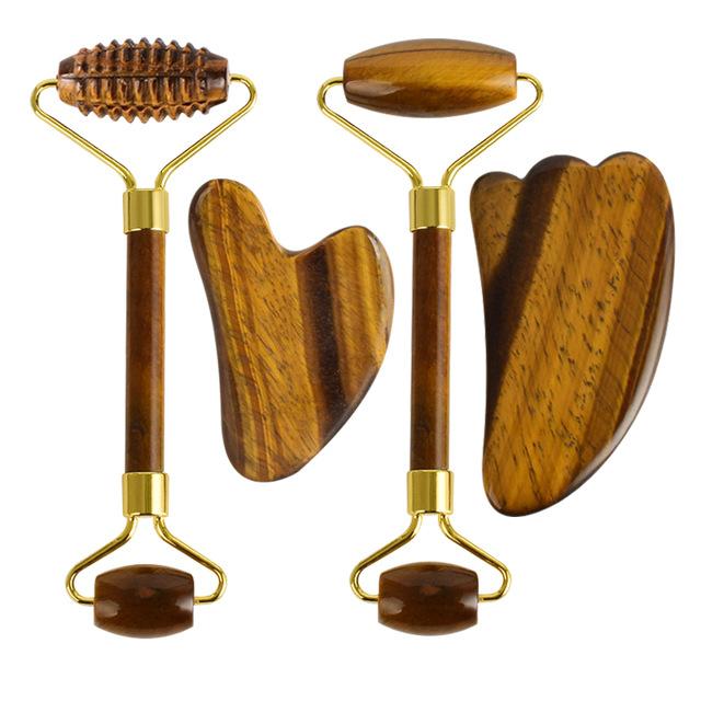 Natural Tiger Eye Jade Roller Guasha Beautiful Massager Facial Scraping Tools Neck Face Massage Anti Wrinkle Relax SPA Stone
