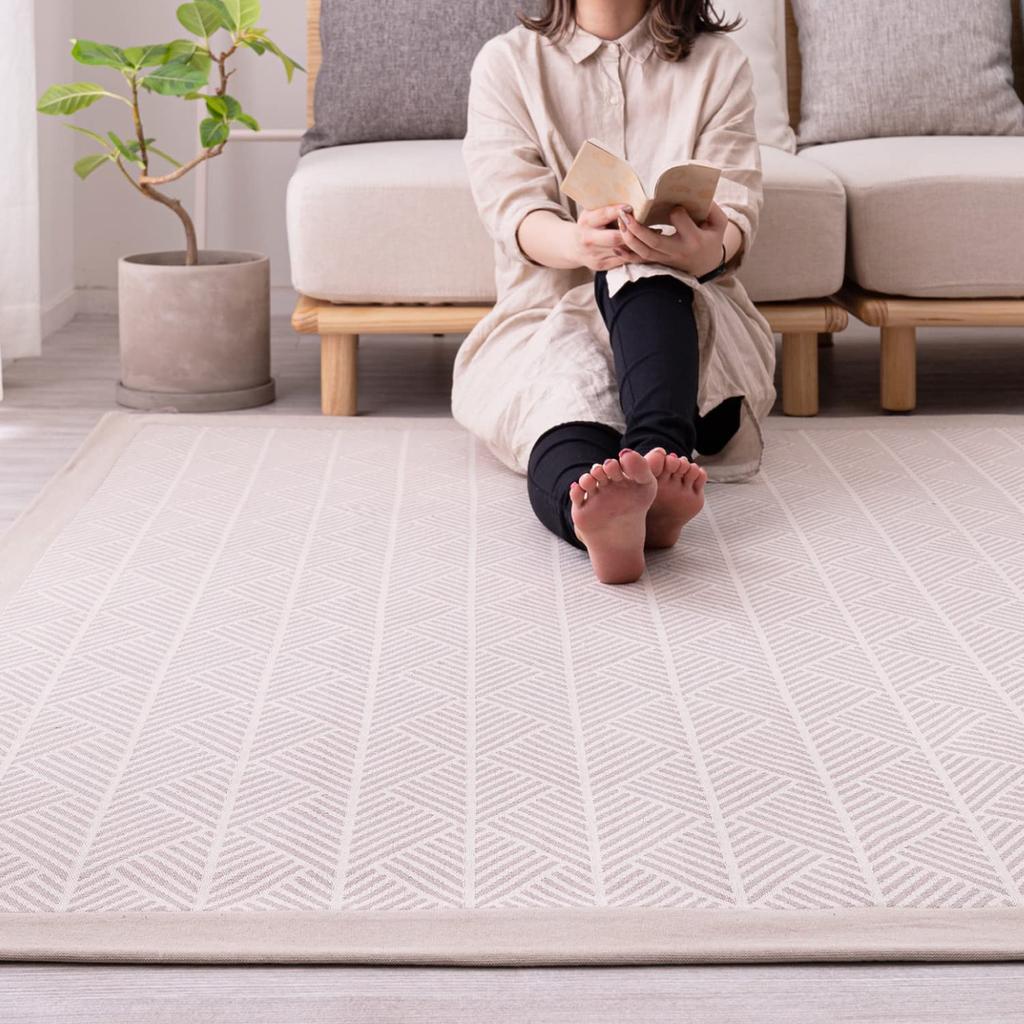 Hagiwara Rug White 185 X 240cm Machine Washable Treated Cotton Geometric Pattern Herringbone Style with Tassels Approx. "Crack" Non-slip 100%