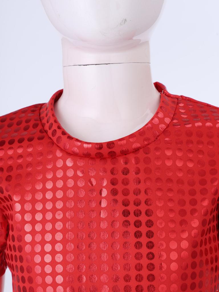 Jazz Dance Costumes Kids Boys Girls Shiny Sequins Short Sleeve Solid Color T-shirt Crop Tops Street Dance Stage Performance Wear