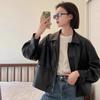 Black Pu Leather Jacket Women's Short Autumn and Winter New Hong Kong Style Small Velvet Motorcycle Jacket Top
