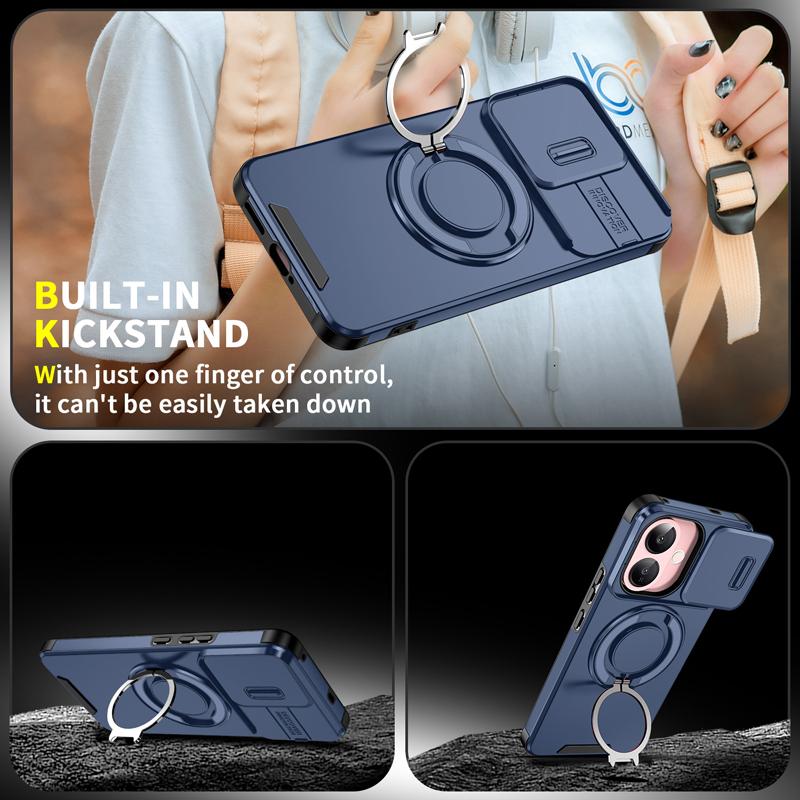 For Vivo V60 Lite 5G Case Heavy Duty PC+TPU Ring Car Mount Magnetic Stand Slide Camera Cover for VIVO V60 Lite