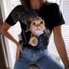 Футболка с принтом Animal Cat Series 3D, летняя, с круглым вырезом, свободная, повседневная, с коротким рукавом, женская
