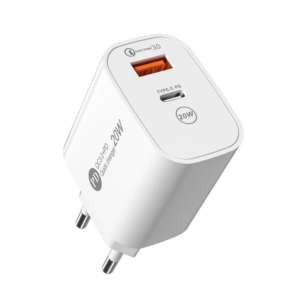 Двухпортовый PD20W (A+C) Быстрое зарядное устройство QC3.0 для телефонов Apple - Штепсель США/ЕС