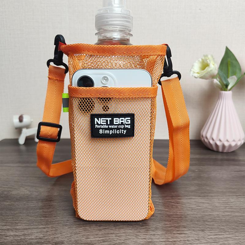 Portable Sport Water Bottle Cover Mesh Cup Sleeve Pouch With Strap Mobile Phone Bag Visible Bag Outdoor Camping Accessories