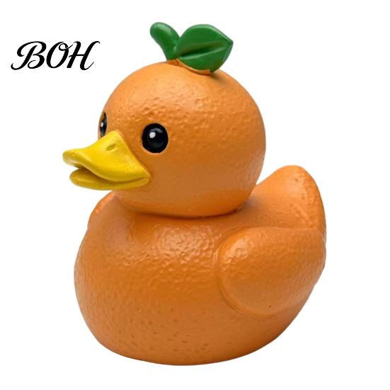 Car Dashboard Decorations Funny Orange Eggplant Duck Figurine, Fruit Vegetable Resin Statue, Adorable Desk Small Animal Collectibles Decor for