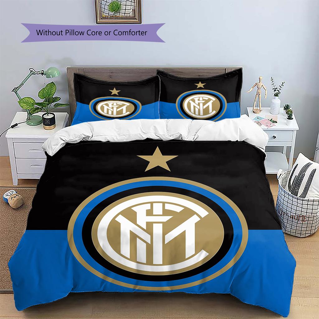 Постельное белье с узором ФК Интер Милан Декор для дома Подарок на день рождения (1 пододеяльник + 2 наволочки, без наполнителя)