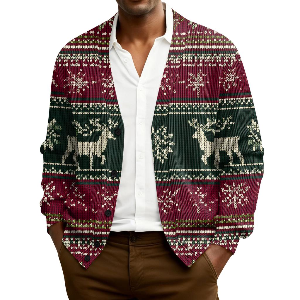 Мужской кардиган с длинным рукавом, рубчатой вязки