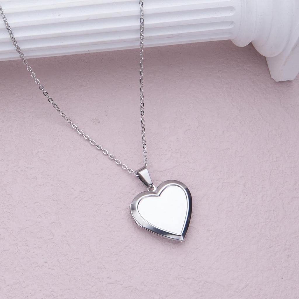 Stainless Steel Silver & Gold Women's Heart Photo Frame Locket Necklace