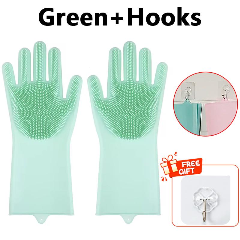 Dishwashing Cleaning Gloves Magic Silicone Rubber Dish Washing Gloves For Household Sponge Scrubber Kitchen Cleaning Tools