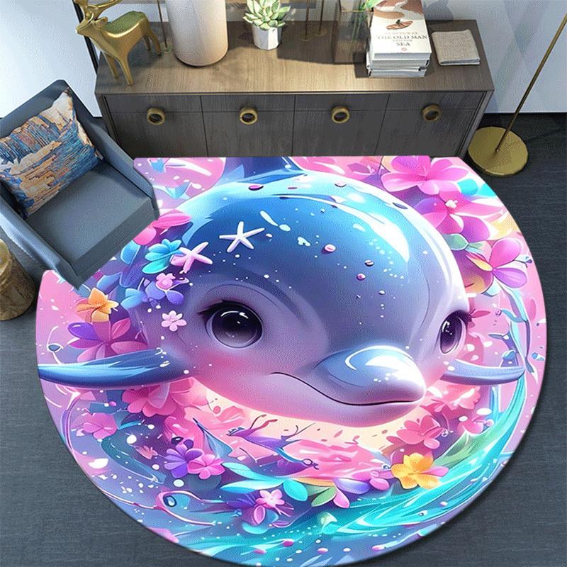 1pc Soft, Absorbent & Non Slip Cute dolphin Round Rug Soft Circle Rug for Living Room & Bedroom Decor, Chair Mats, and Unforgettable Home Gi