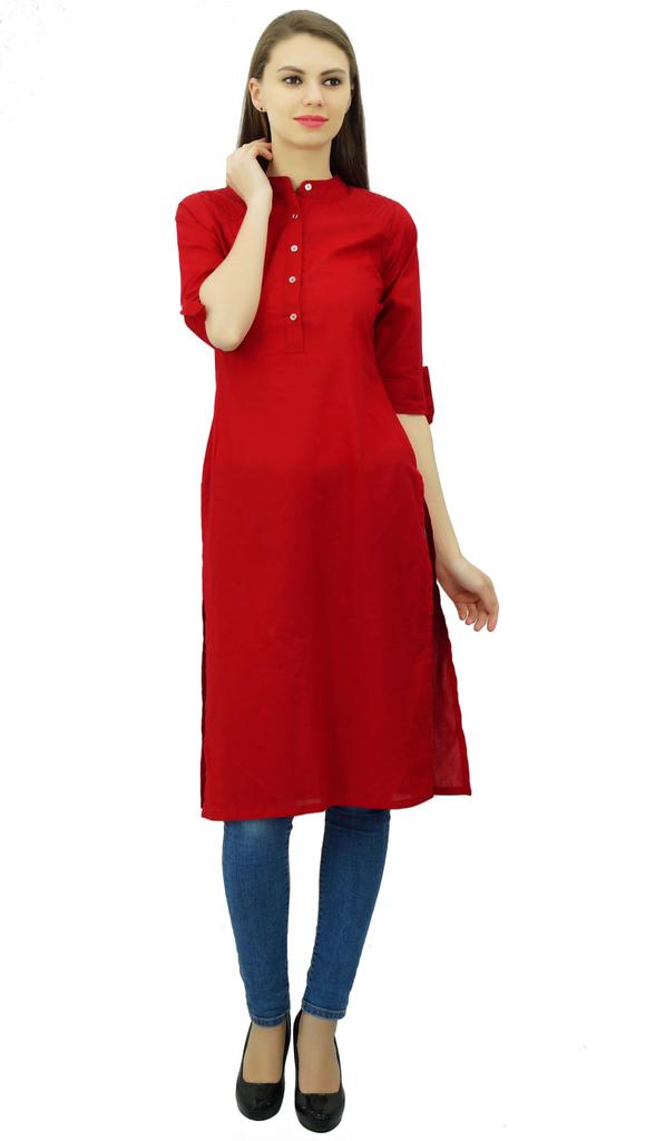 Phagun Cotton Plain Kurti Tunic Mandarin Collar Ethnic Casual Kurta Blouse