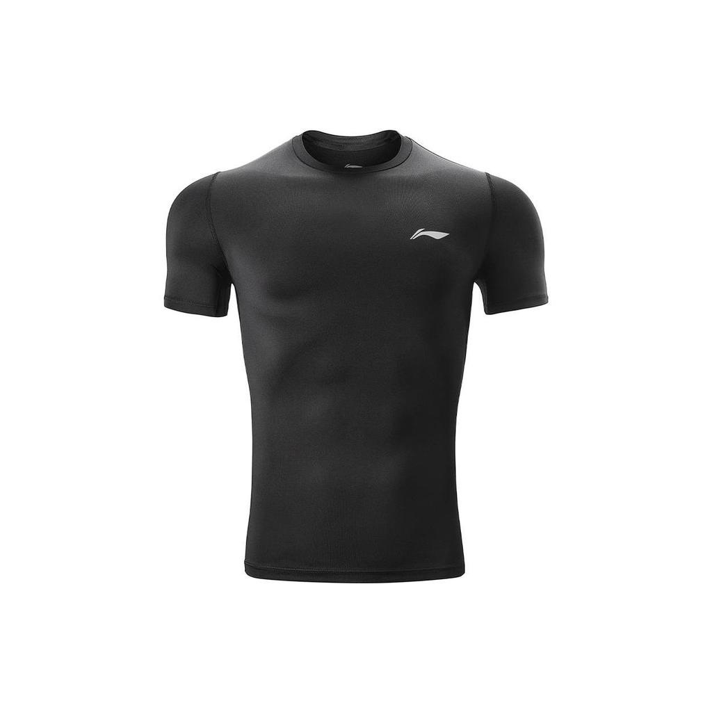 Li Ning T Shirts Men's Black Crew Neck Moderate Straight Fit AUDS099-1