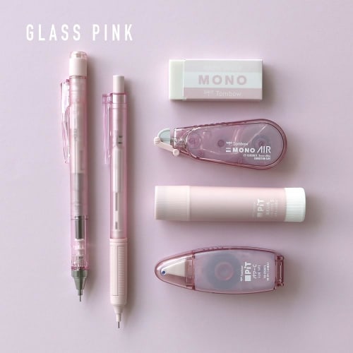 Tombow Pencil MONO X PiT Stationery Set Pastel Glass Pink 6 Piece Set (Mechanical Pencil 0.5mm X 2 Eraser Glue Stick Correction Tape Glue Tape) PCC-64
