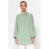 Green Cut Fabric Balloon Sleeve Woven Shirt Tctaw24tg00030