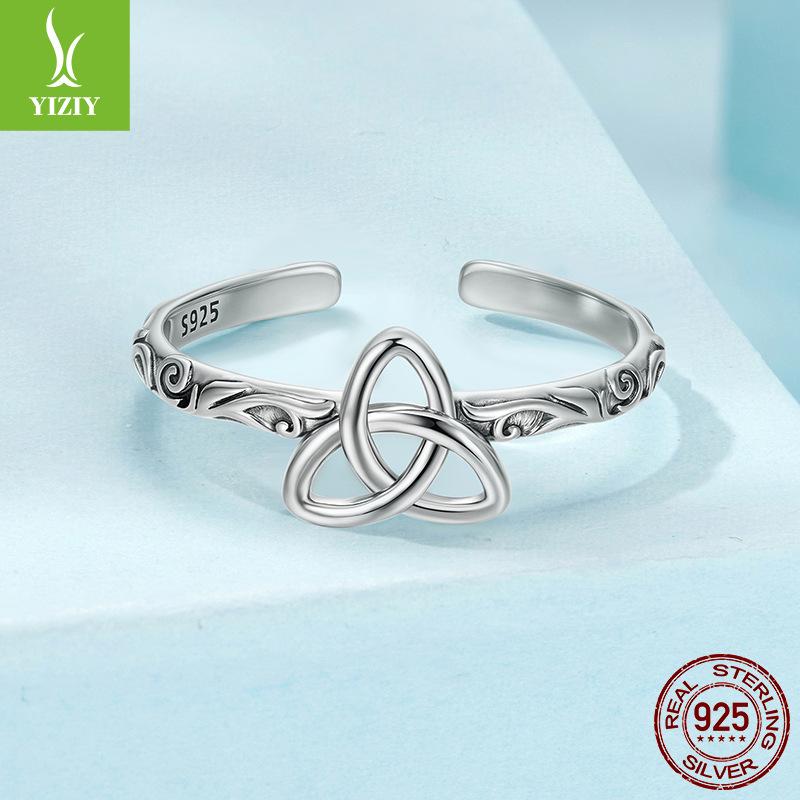 S925 Sterling Silver Vintage Celtic Knot Open Ring, Elegant Mysterious Pattern Sterling Silver Ring Jewelry