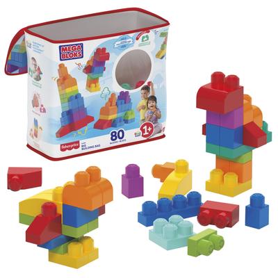MEGA Mega Blocks, Набор из 80 деталей для детей от 1 года, Синий, Обучающая игрушка, 80 деталей, Разноцветный, DCH63