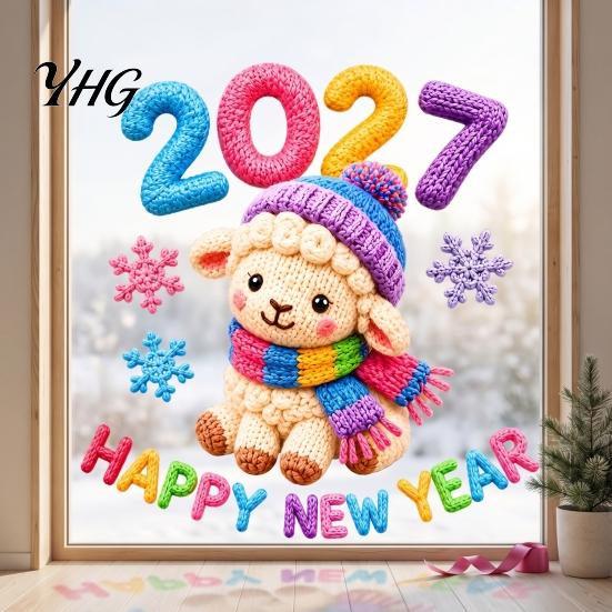 Holiday Window Stickers Chinese New Year Stickers, 2027 Goat Static Clings, Reusable Decor Crochet Knit Lamb Decals, for Home Shop Clings
